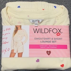 Wildfox XL Oatmeal Hearts Sweatshirt & Short Lounge Set